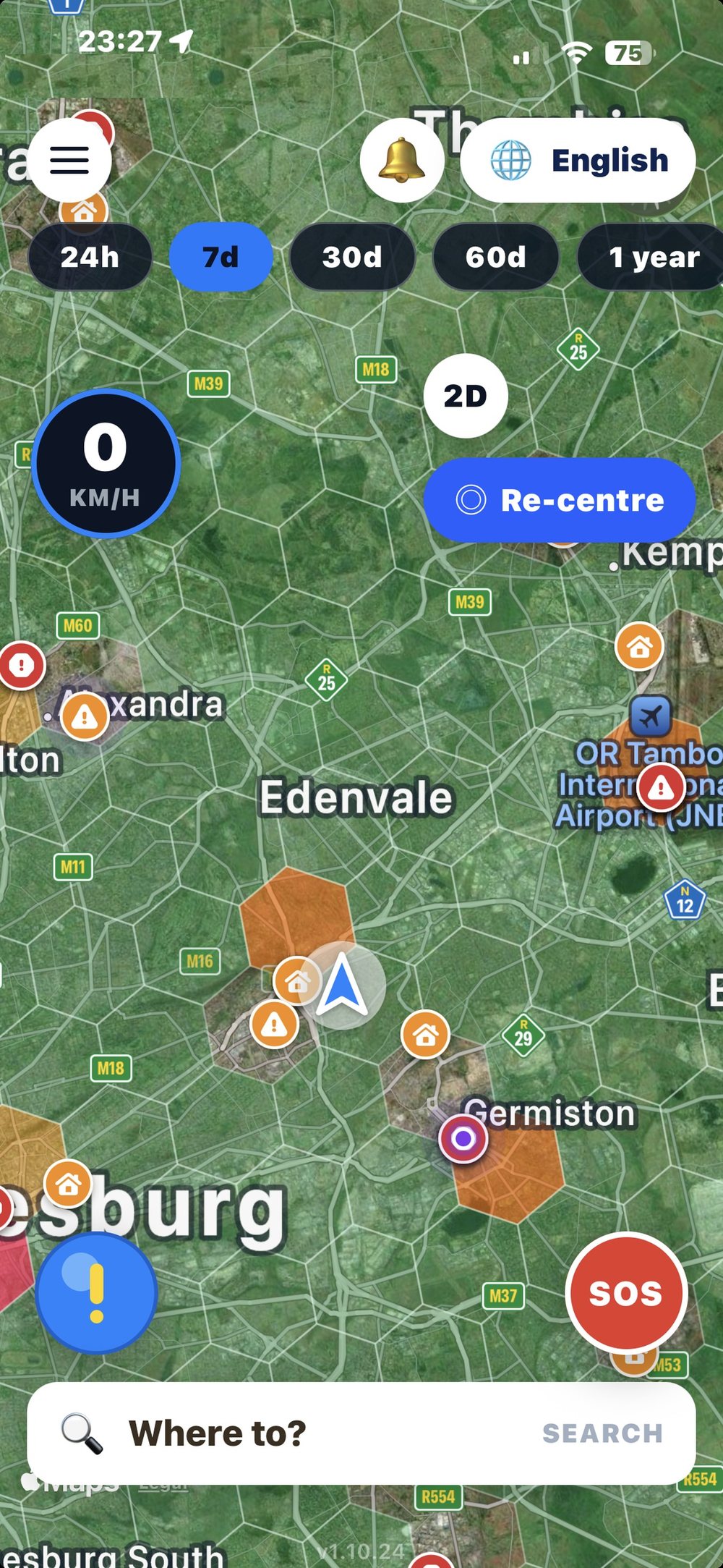 Safer City GO live crime map with a safer route plotted